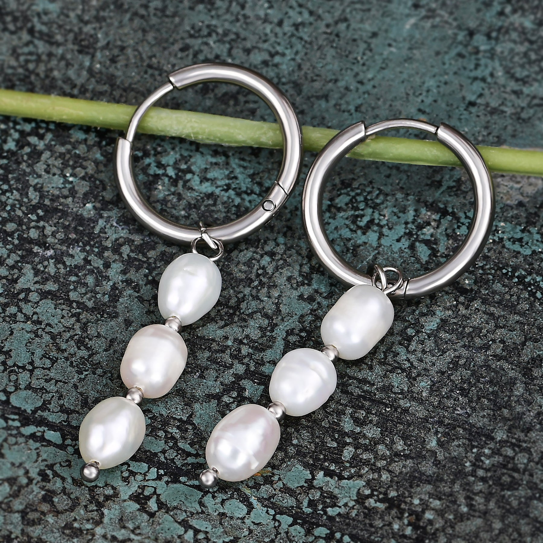 Silver Lustrous Cascade Pearl Hoop Earrings