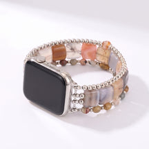 Golden Hour Agate Stretch Apple Watch Strap Silver