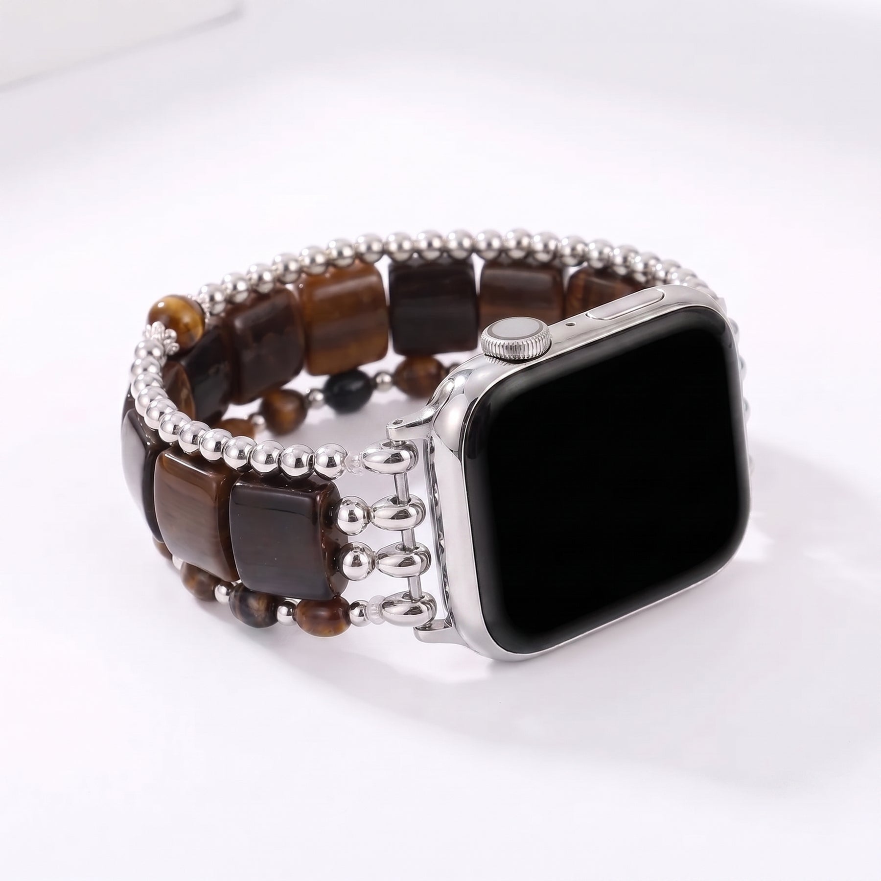 Golden Hour Agate Stretch Apple Watch Strap Silver